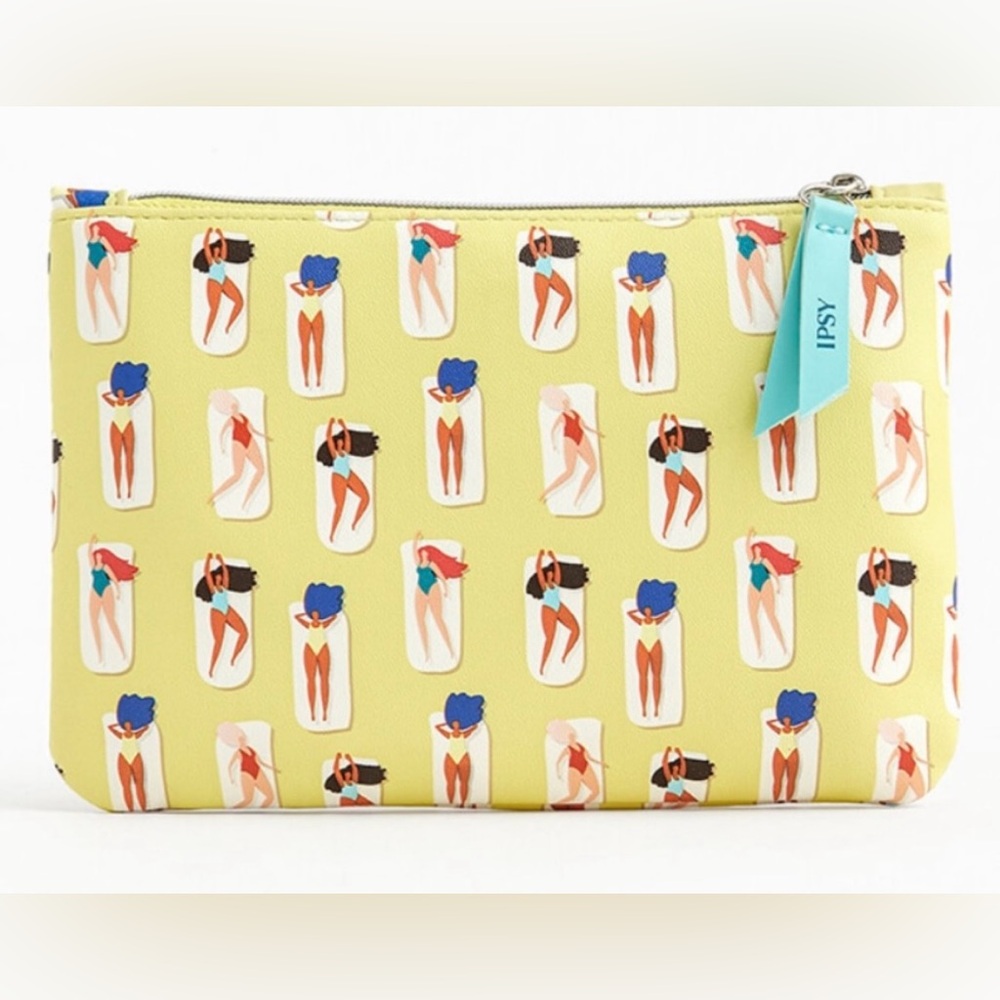 Ipsy Yellow Cosmetic Bag with Beach Design